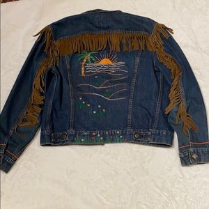 Vintage Leather Fringed Embroidered Levi Jacket